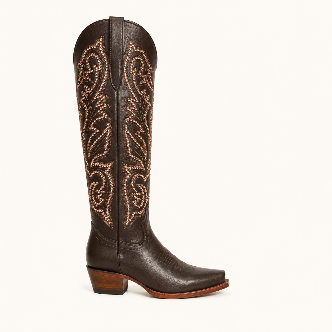 Tall Brown Boot with Gold Star Rivets — Jr Robert Western