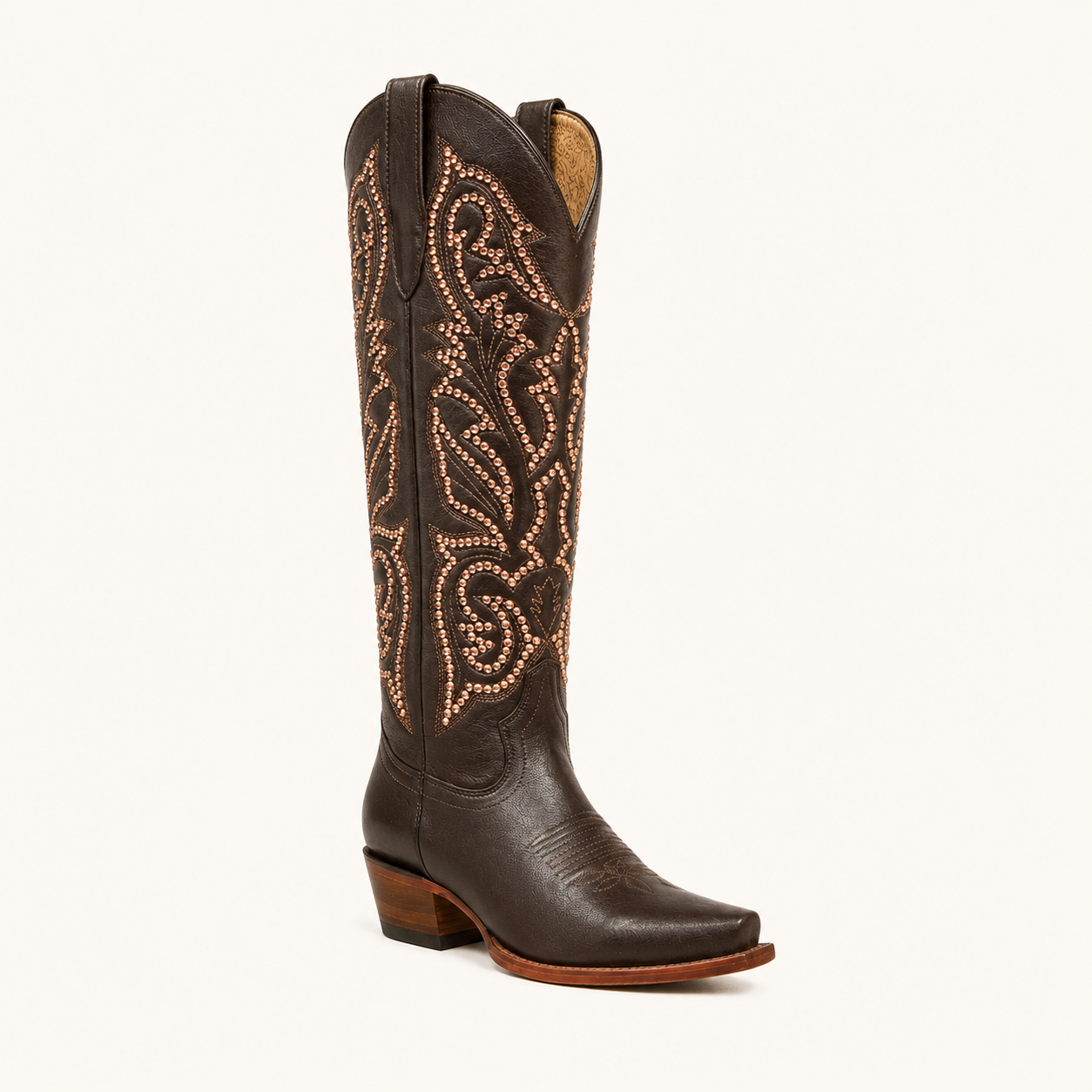 Tall Brown Boot with Gold Star Rivets — Jr Robert Western