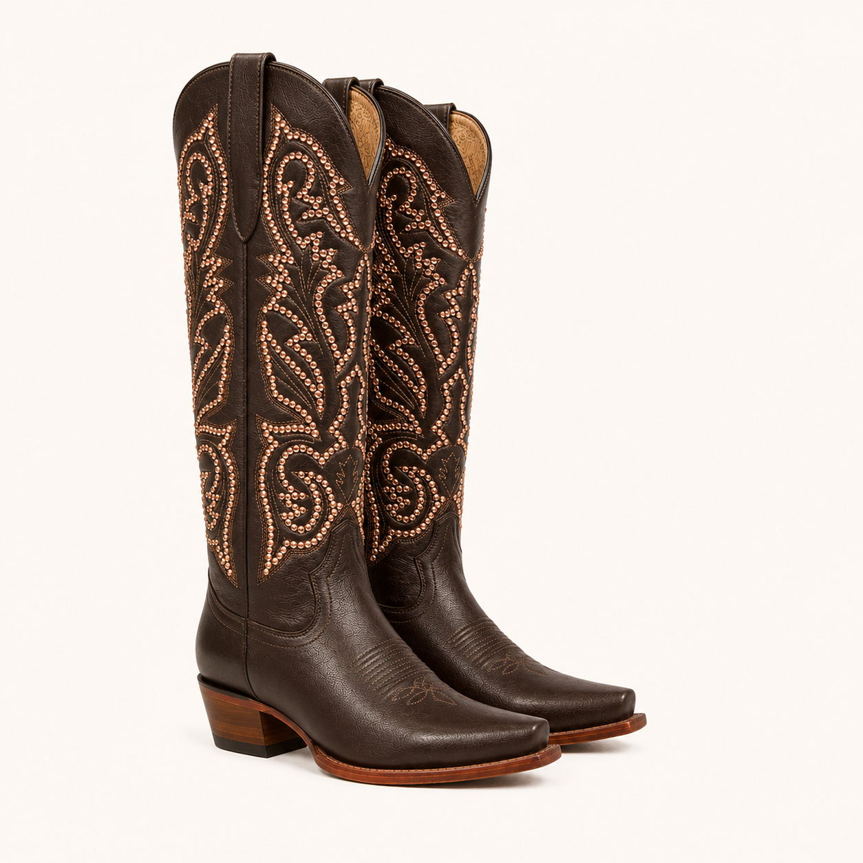 Tall Brown Boot with Gold Star Rivets — Jr Robert Western
