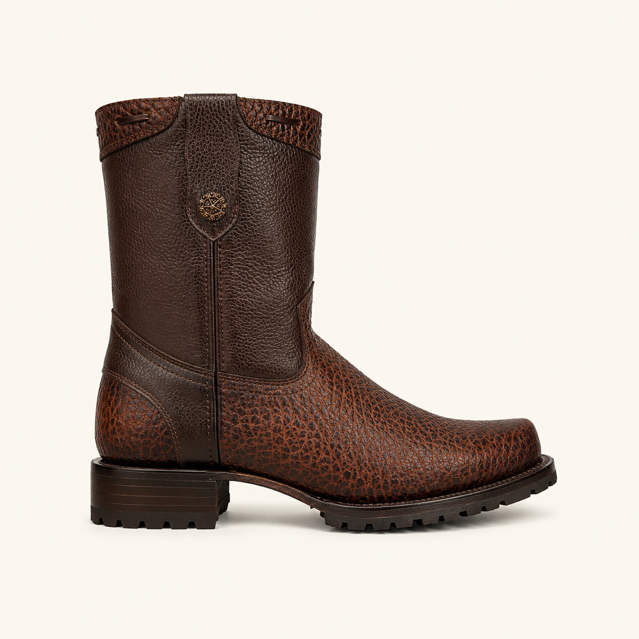 Honey Bison-Embossed Tractor Sole Boot — Armenta