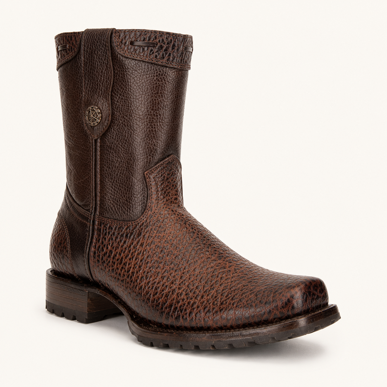 Honey Bison-Embossed Tractor Sole Boot — Armenta