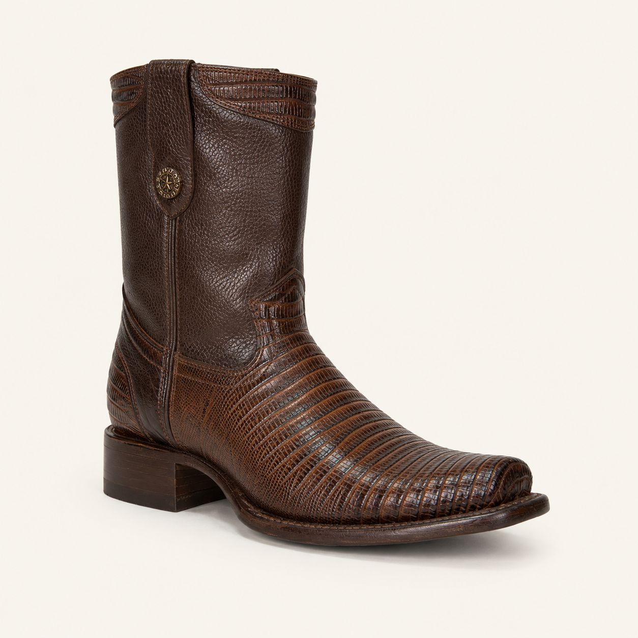 Cognac Lizard-Embossed Boot — Armenta