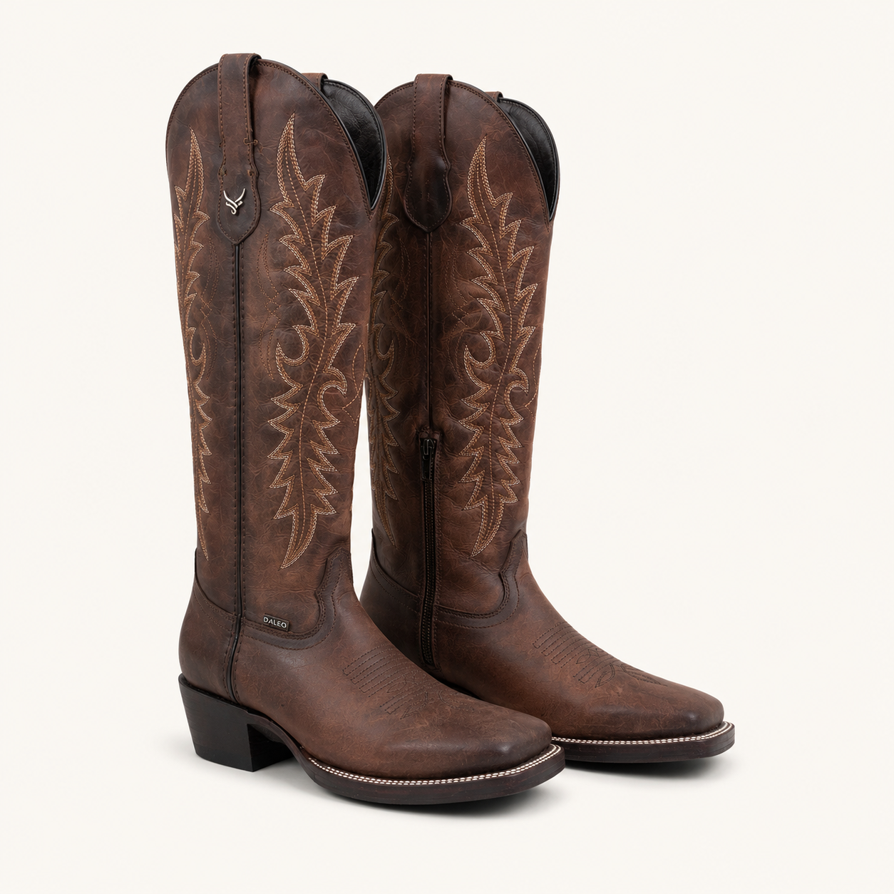 Cognac High Boot with Gold Caramel Embroidery — Daleo
