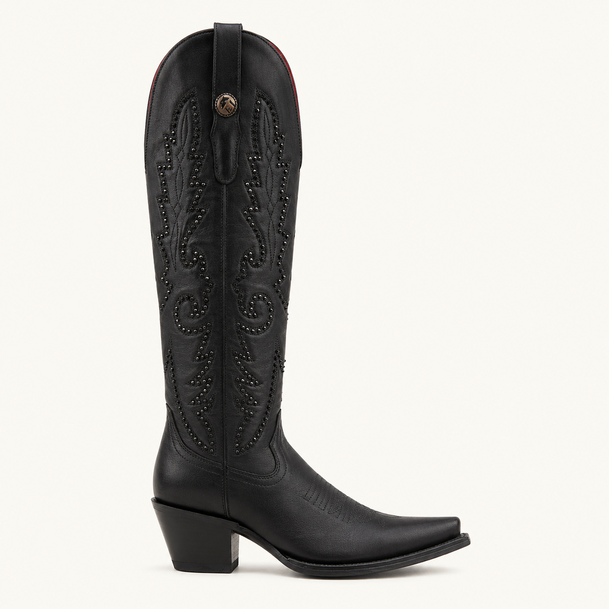 Obsidian Studded Black High Boot — Esja Boots