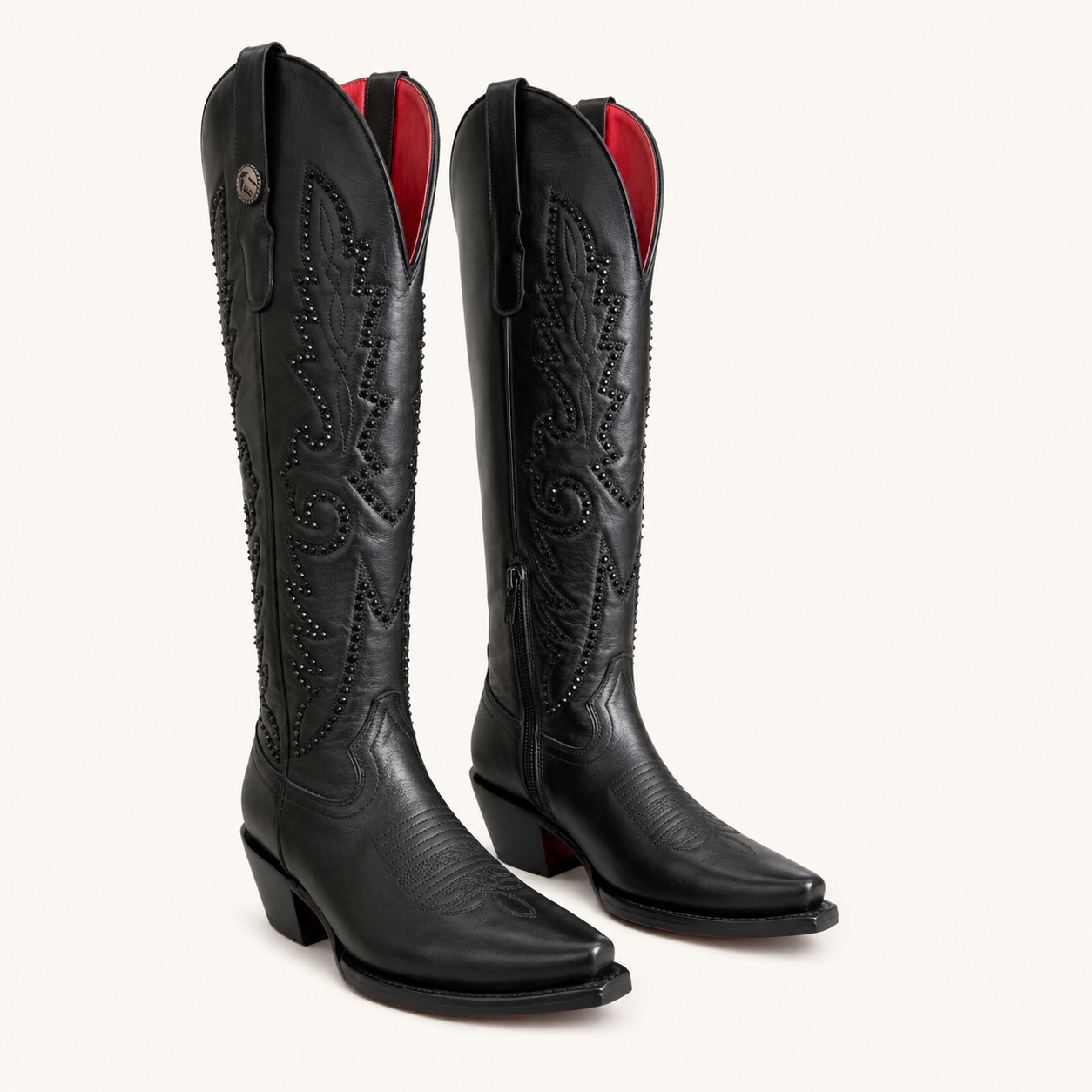 Obsidian Studded Black High Boot — Esja Boots