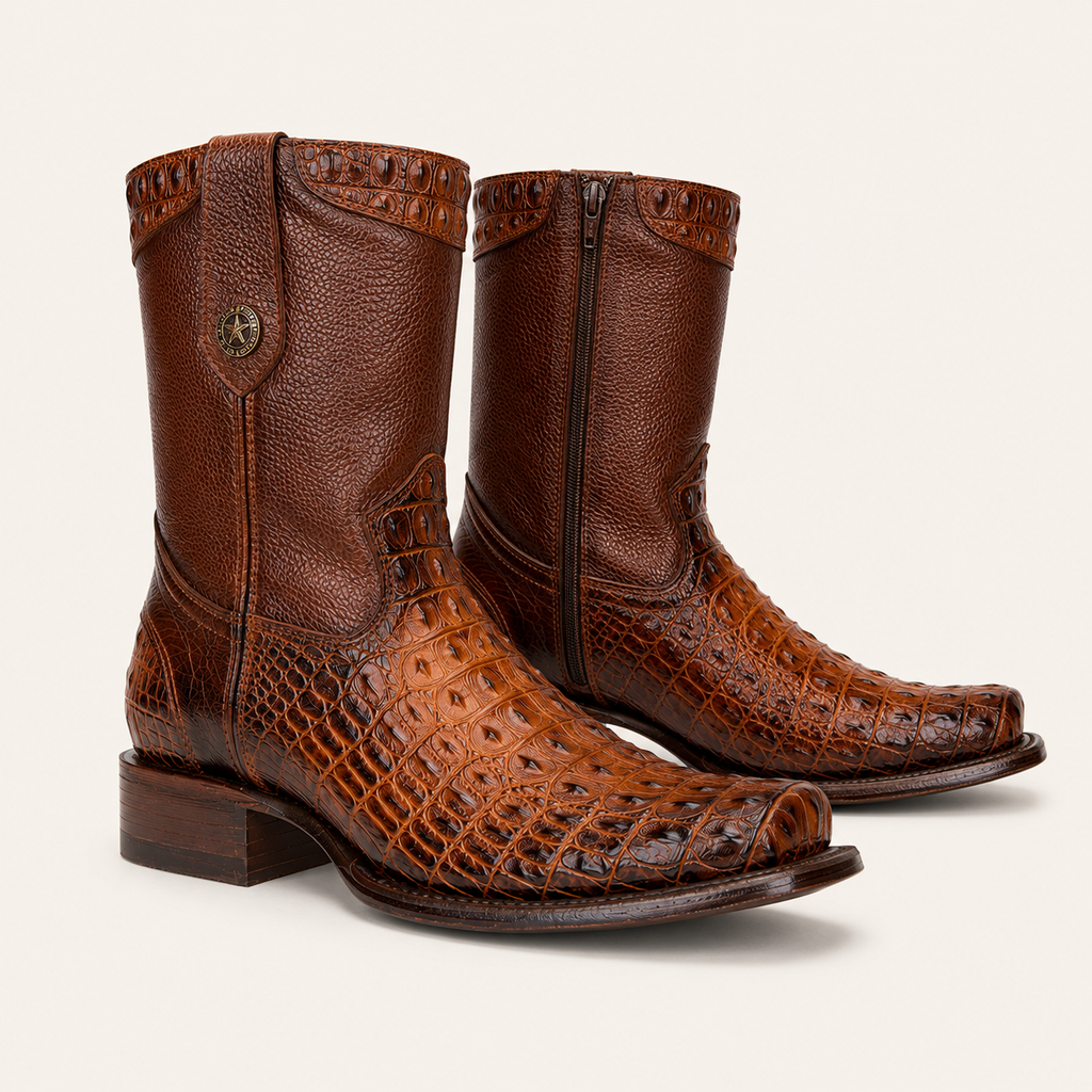 Cognac Cinnamon Crocodile-Embossed Boot — Armenta