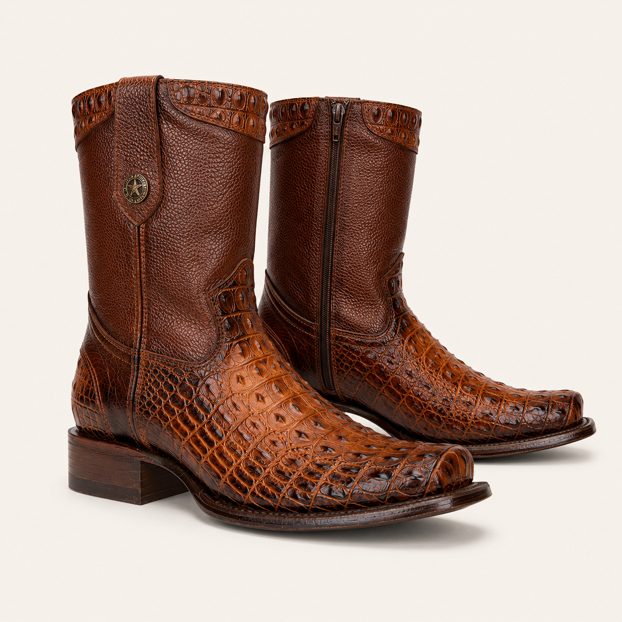 Cognac Cinnamon Crocodile-Embossed Boot — Armenta