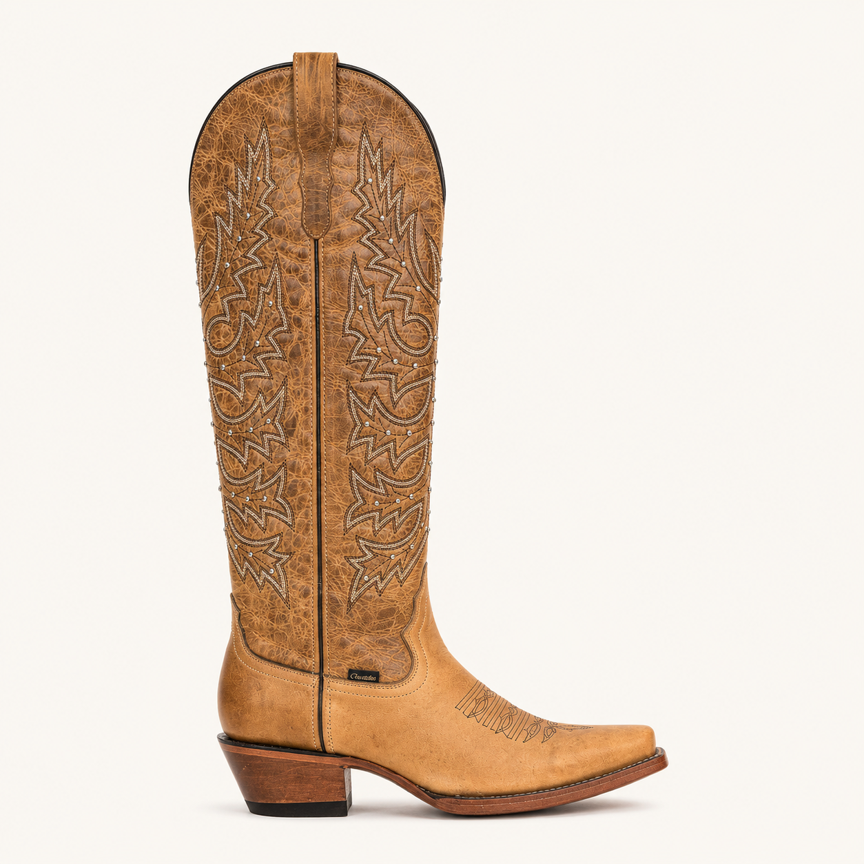 Camel High Boot with Embroidered Camellia — Cruzalta
