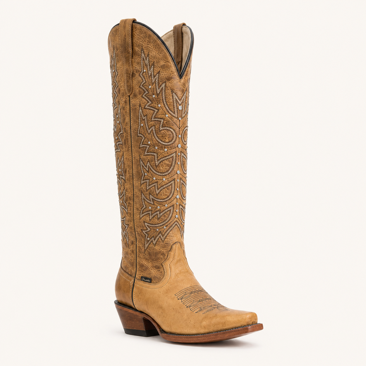 Camel High Boot with Embroidered Camellia — Cruzalta