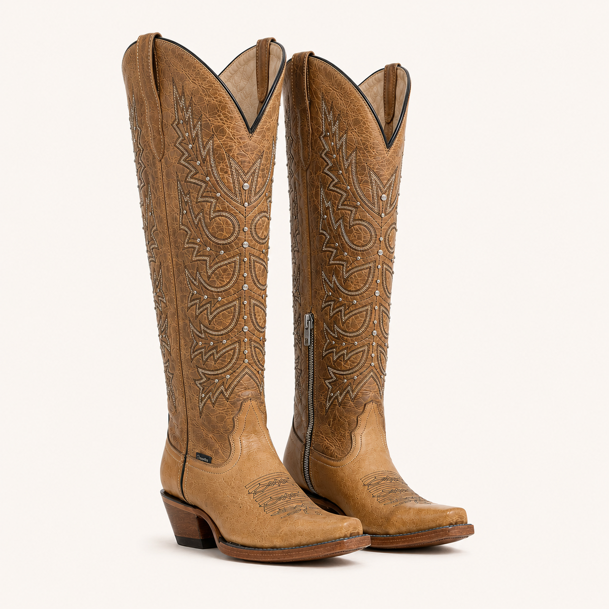 Camel High Boot with Embroidered Camellia — Cruzalta