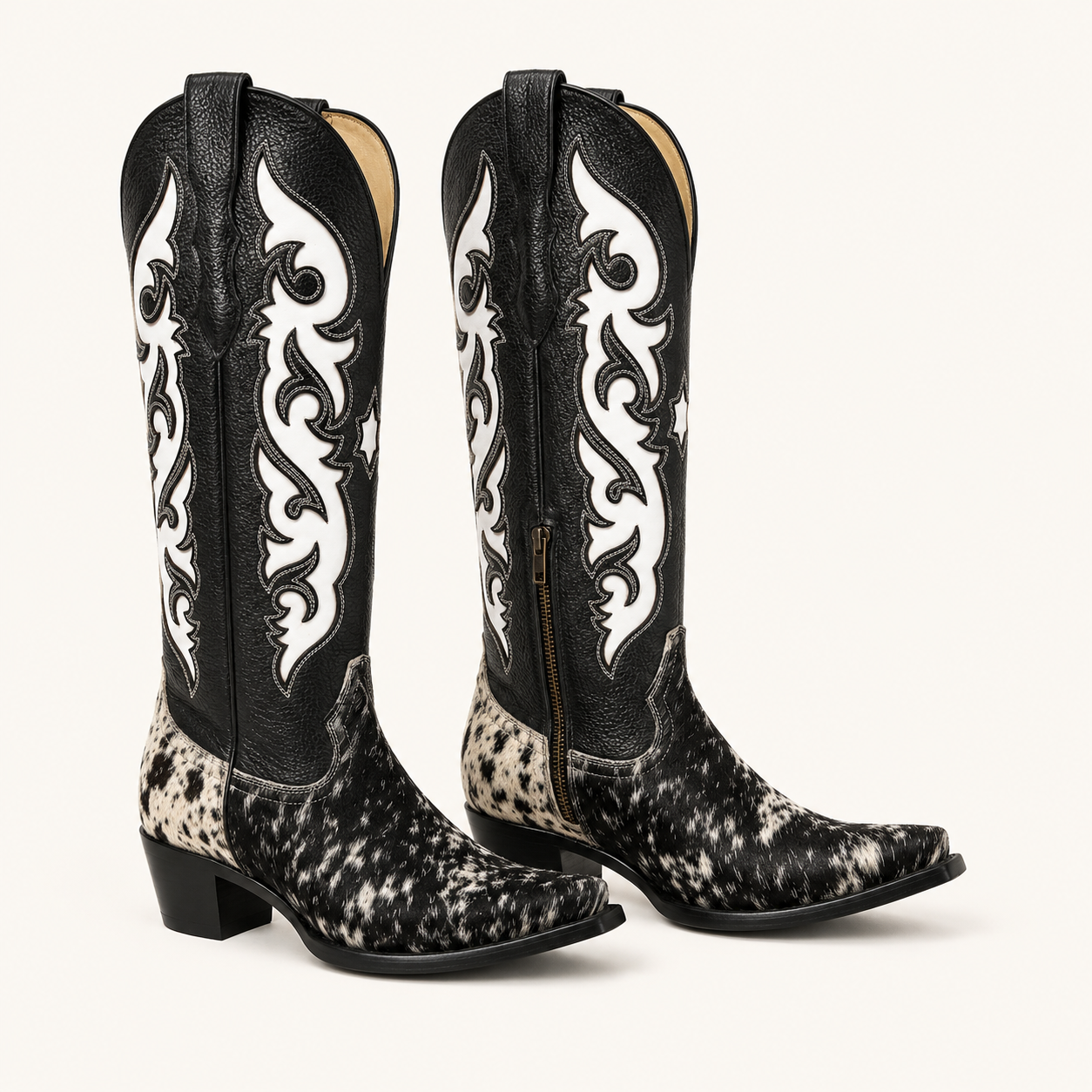 Bota Pelo de Vaca Overlay Blanco Pinta — Forajidas