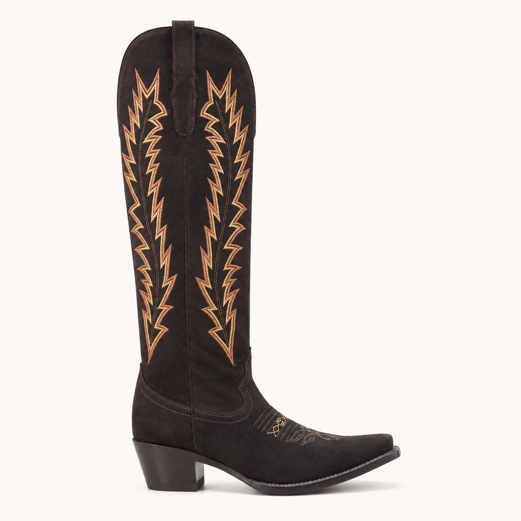 Bota Alta Café Bordado Rayo — Esja Boots