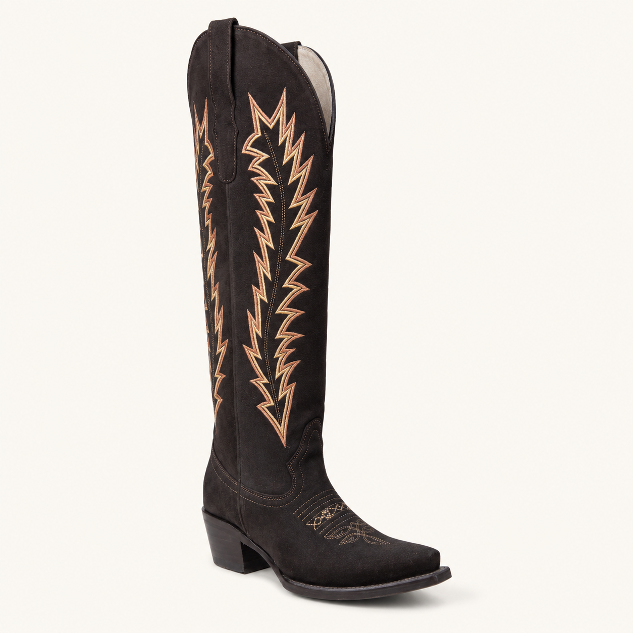 Brown High Boot Embroidered Lightning — Esja Boots