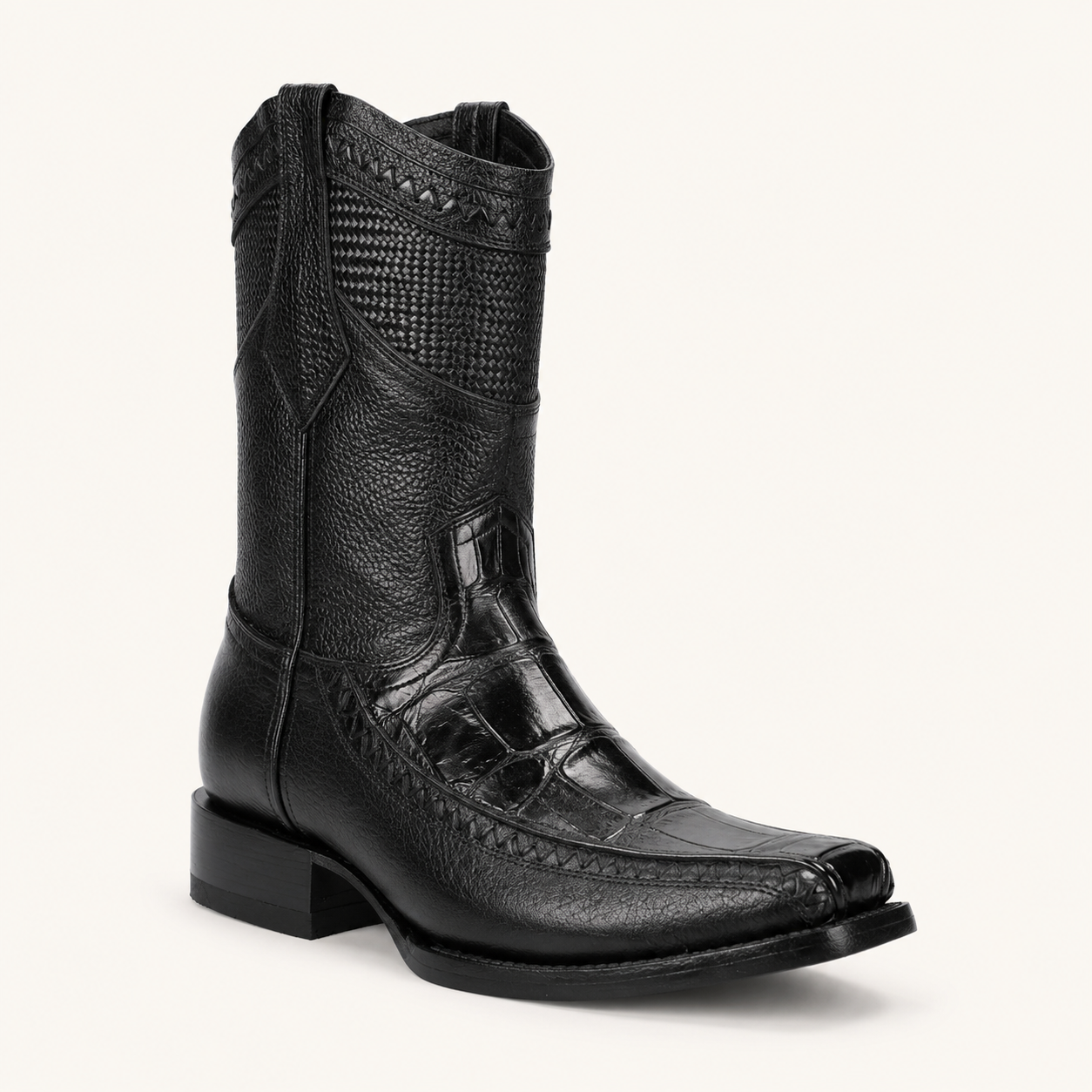 Bota Piel de Caimán Tejida Negra Carbón — Cabrera