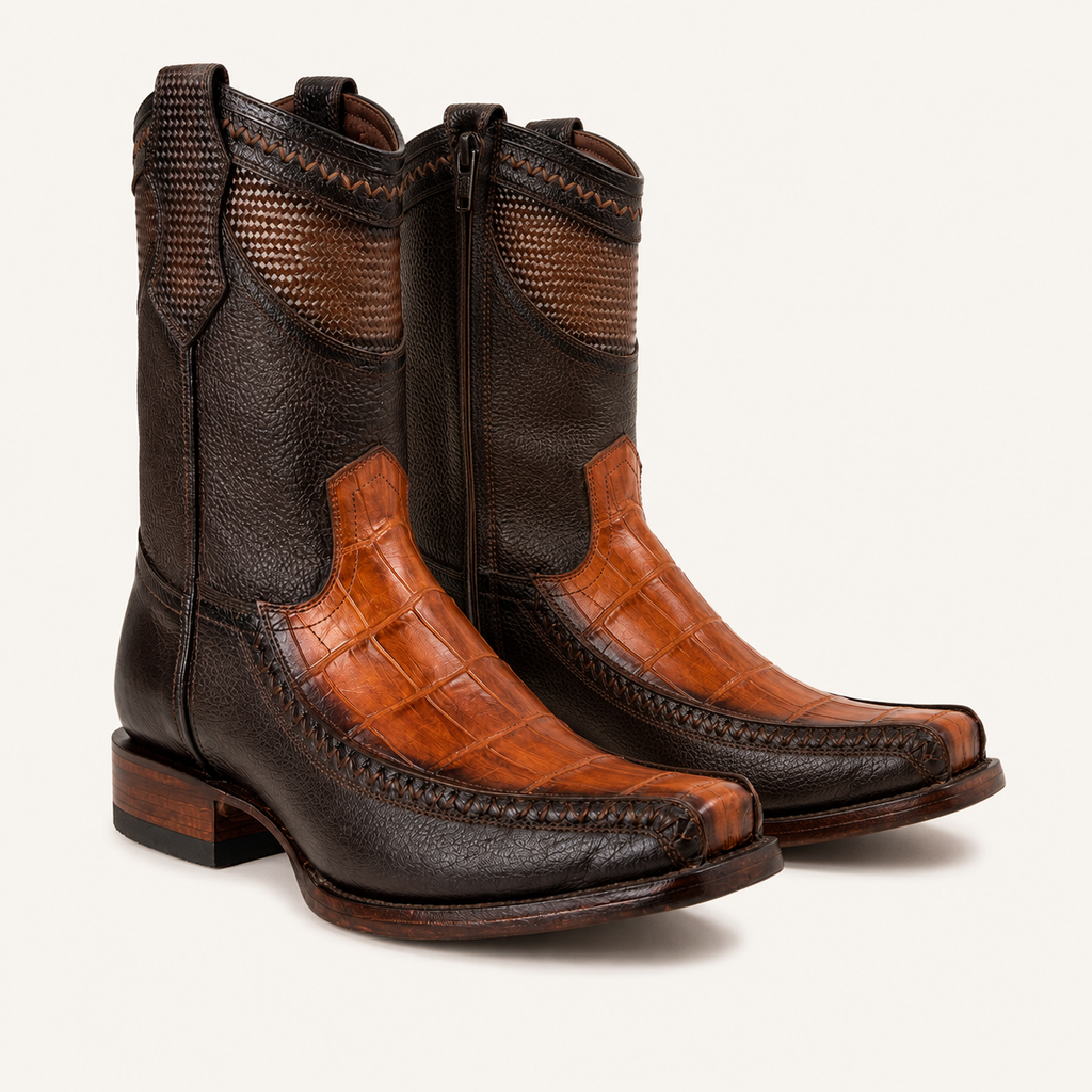 Bota Piel de Caimán Tejida Naranja Quemado Ranchero — Cabrera
