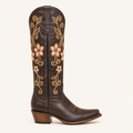 Magnolia Floral Embroidered Coffee Boot — Cruzalta