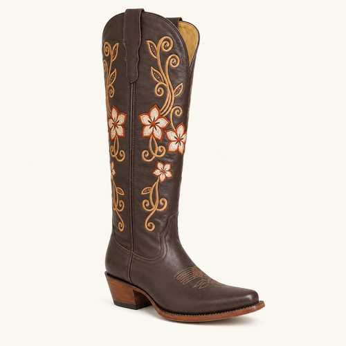 Bota Café Bordado Floral Magnolia — Cruzalta