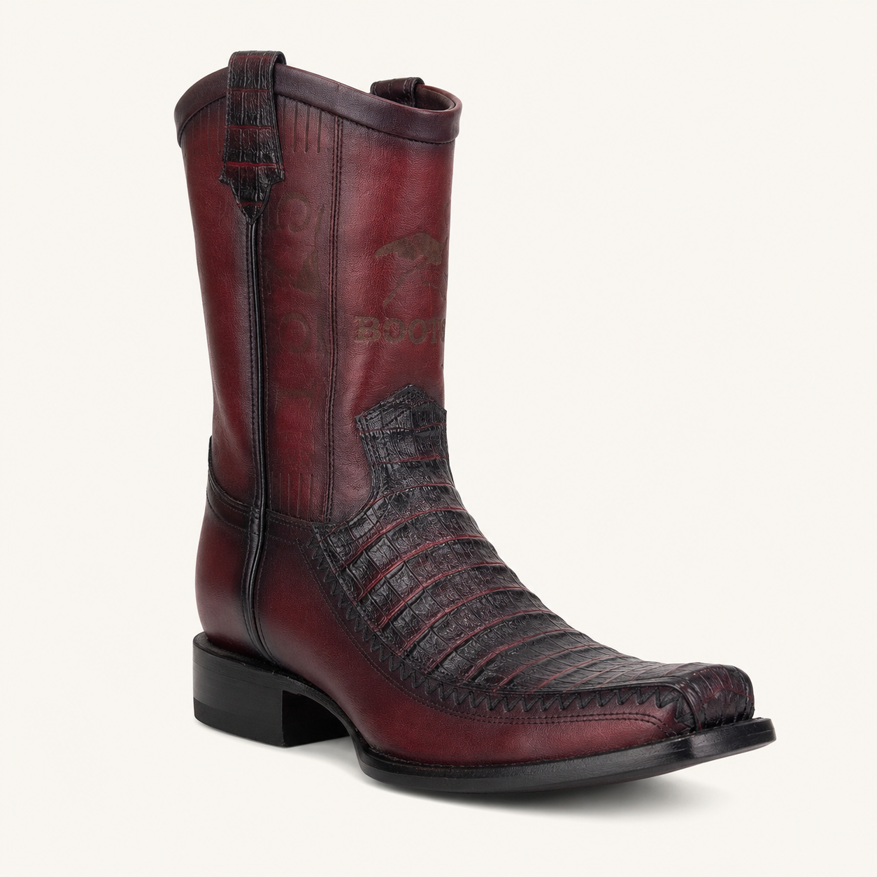 Burgundy Wine Crocodile-Embossed Boot — Cabrera