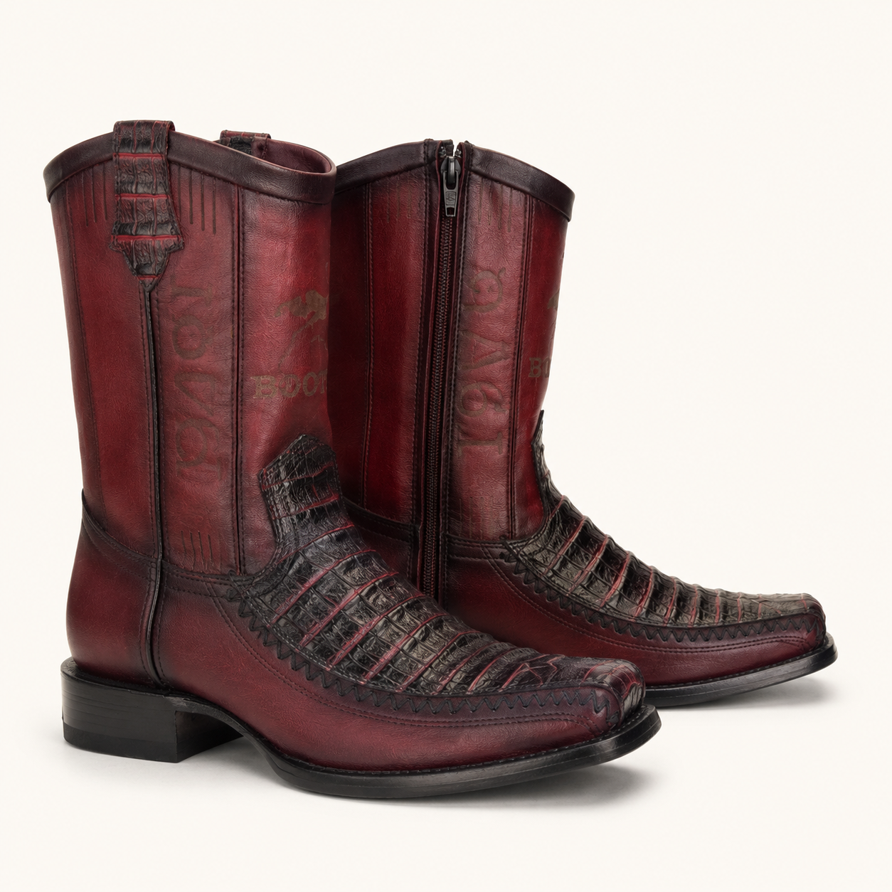 Burgundy Wine Crocodile-Embossed Boot — Cabrera