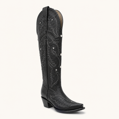 Bota Alta Negra con Brillantes Diamante — Forajidas