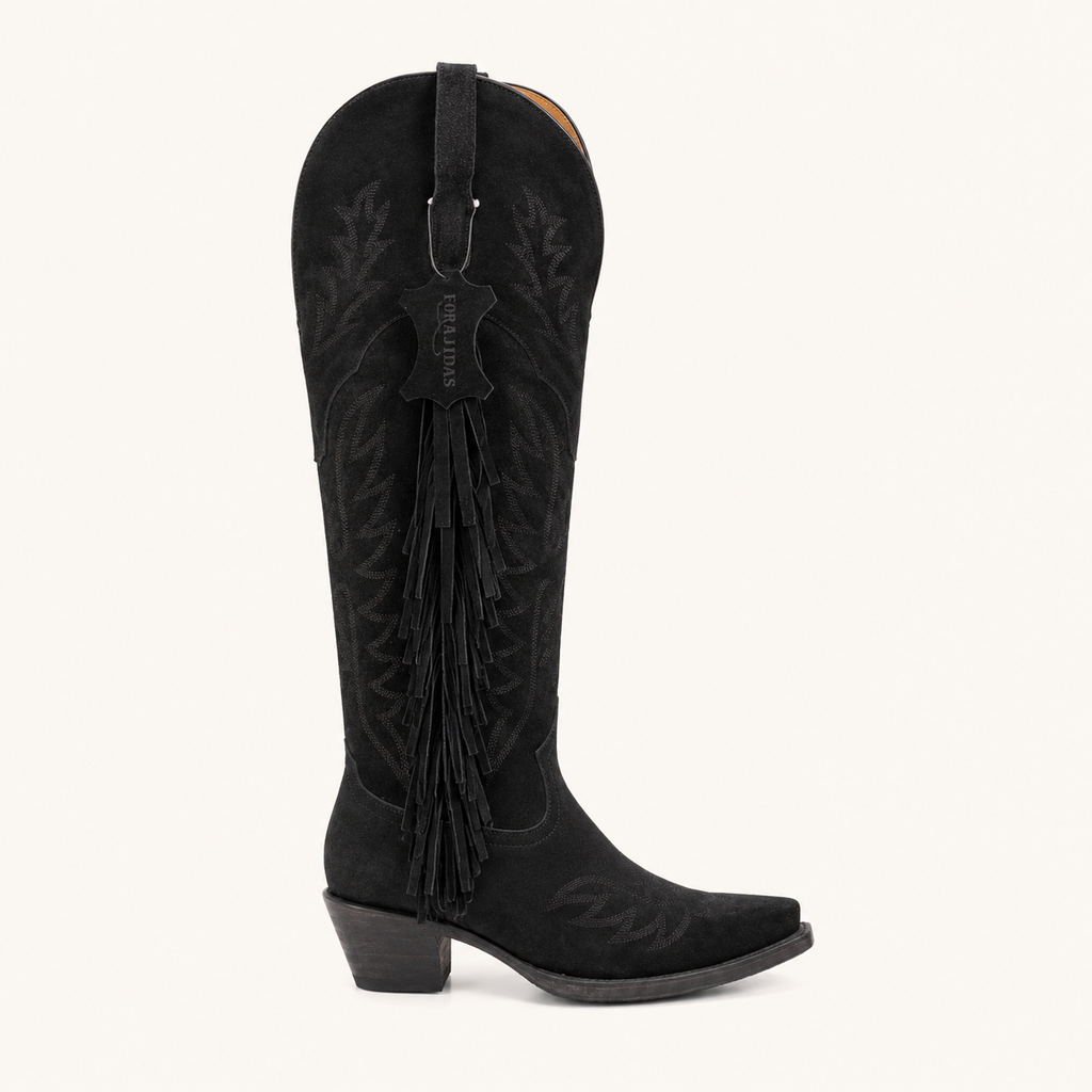 Black Suede Ankle Boots with Rebel Fringes — Outlaw Women