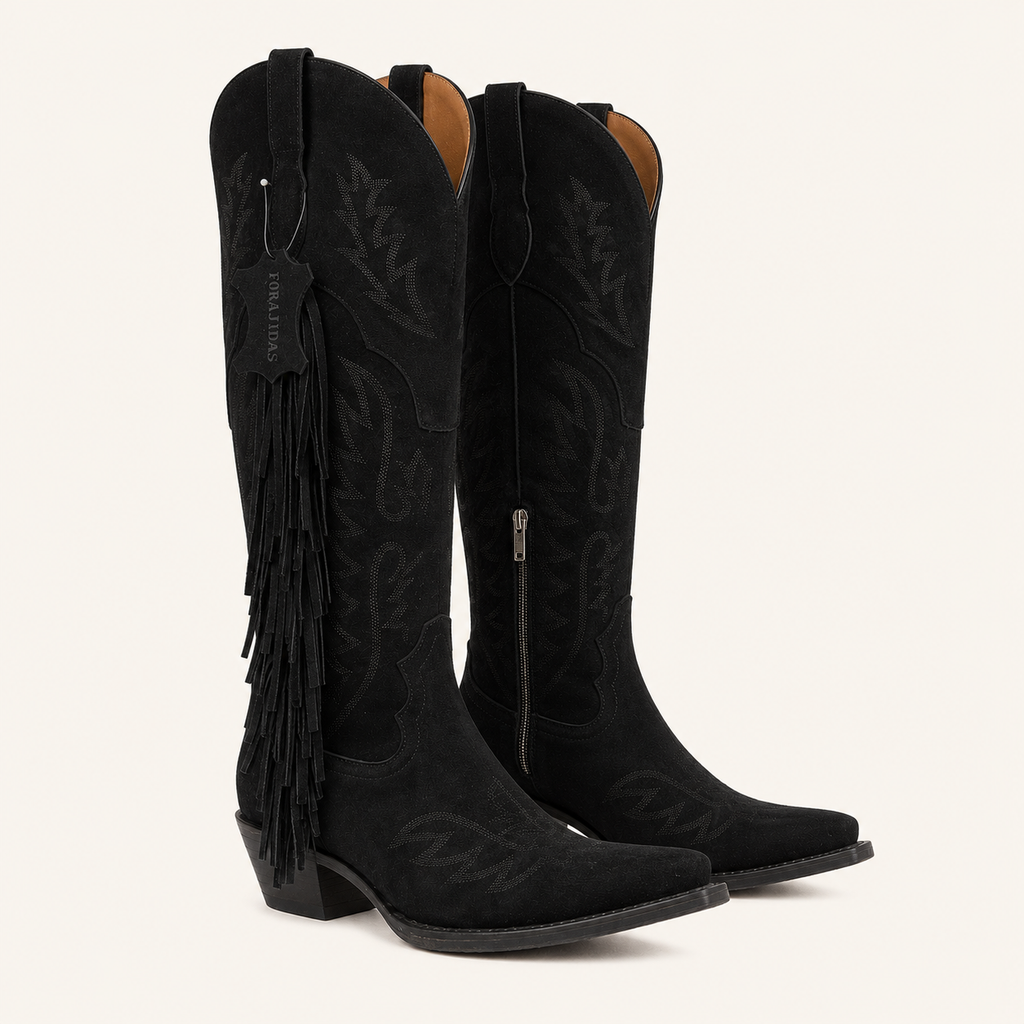 Black Suede Ankle Boots with Rebel Fringes — Outlaw Women