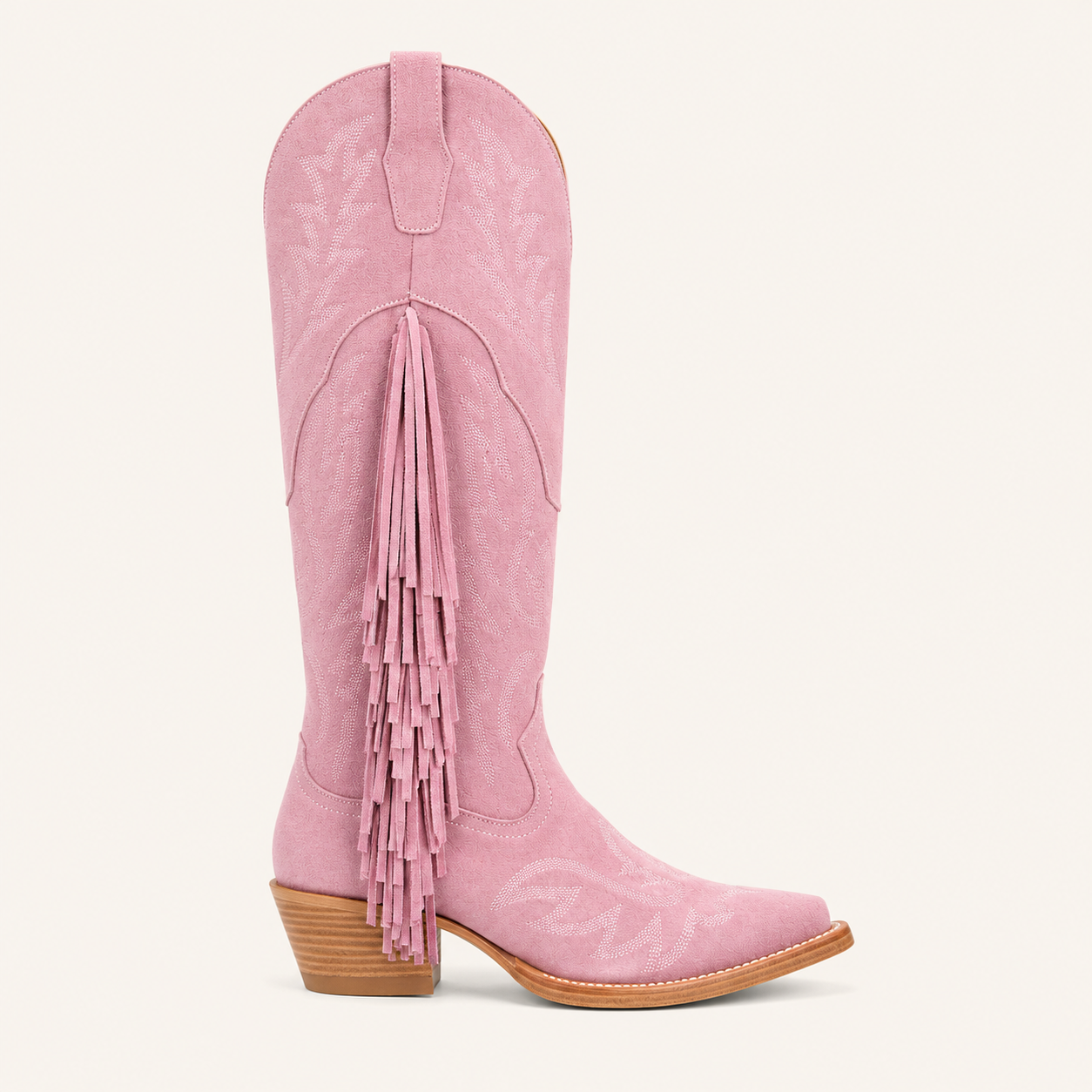 Pastel Pink Cotton Fringe Boots — Esja Boots