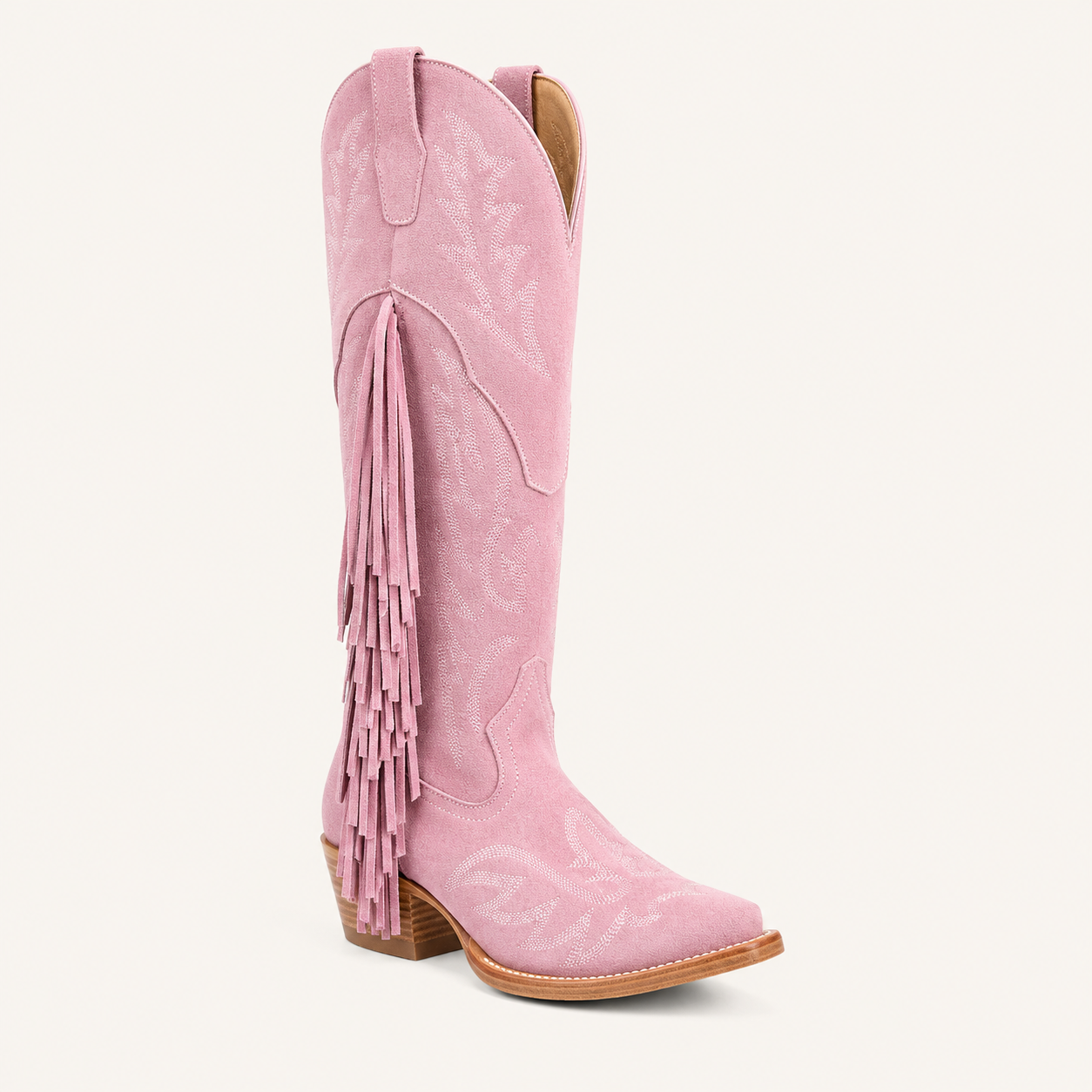 Pastel Pink Cotton Fringe Boots — Esja Boots