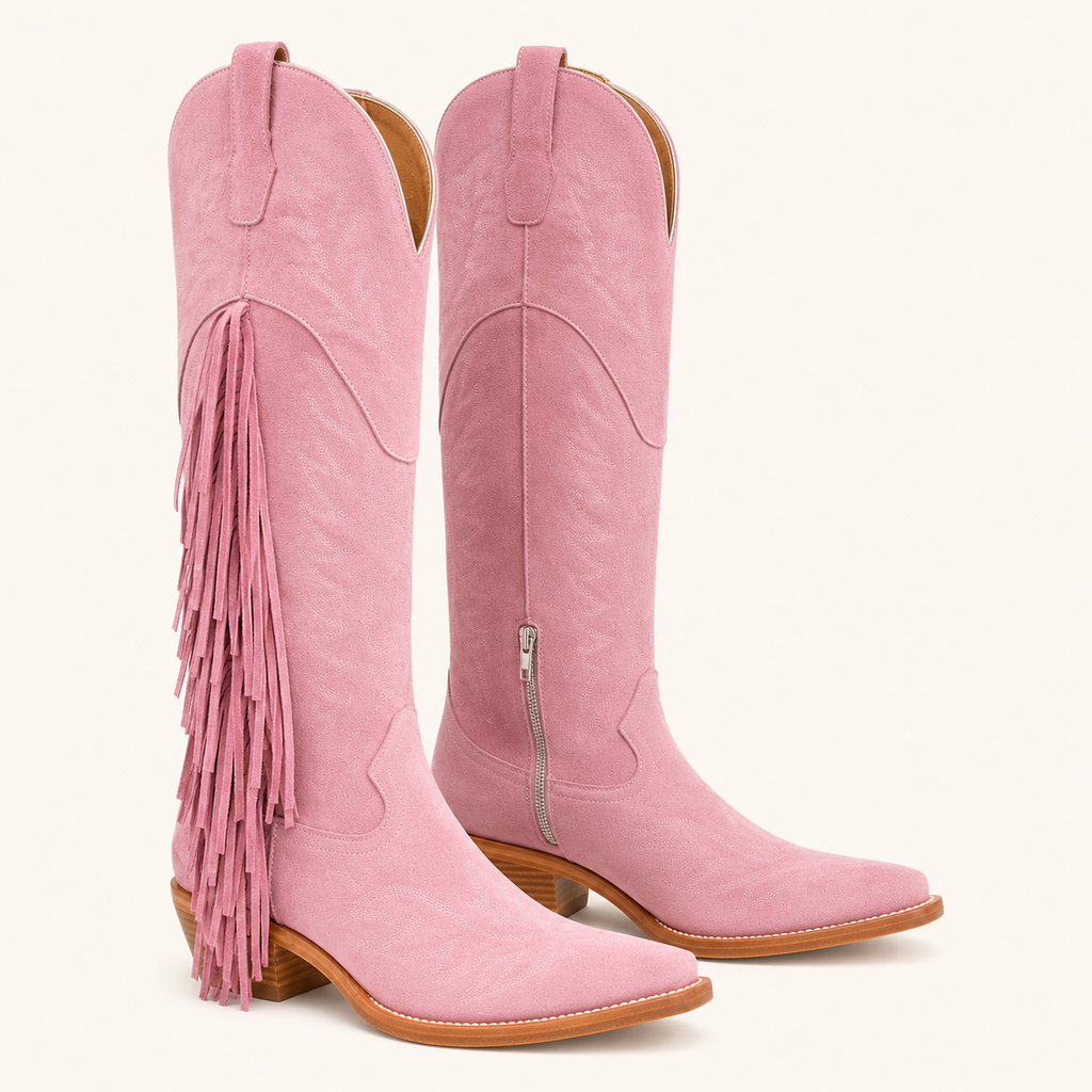 Pastel Pink Cotton Fringe Boots — Esja Boots