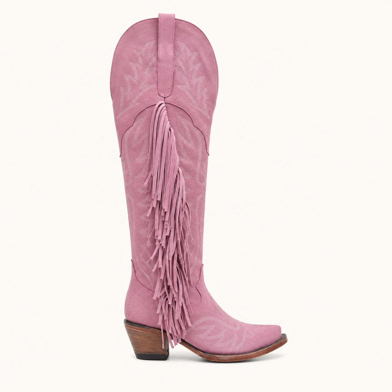 Pink Suede Tall Boots with Rosalinda Fringes — Forajidas