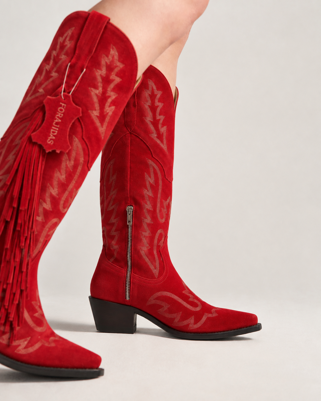 La Fuego Red Suede Boot with Fringe