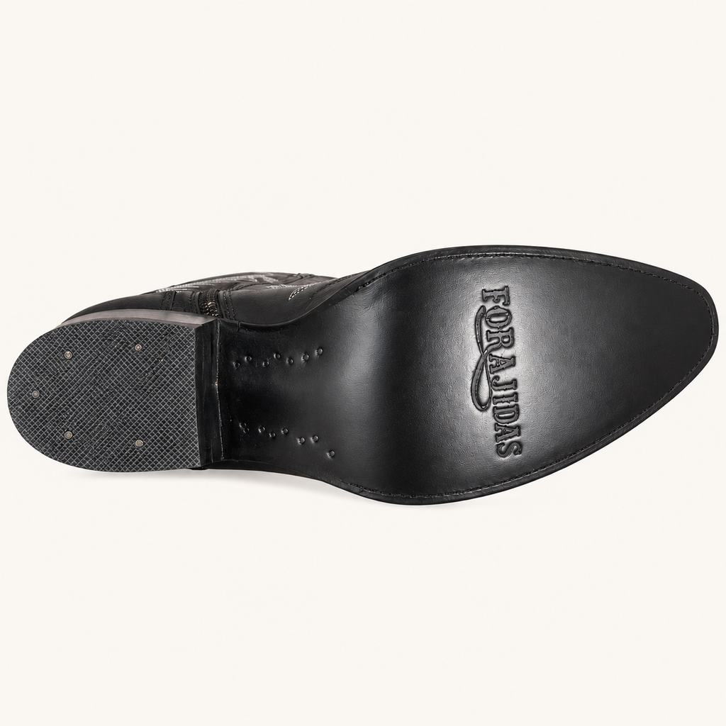 Bota Extra Alta Negra Bordada Azabache — Forajidas