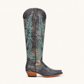 Bota Alta Gris Bordado Turquesa