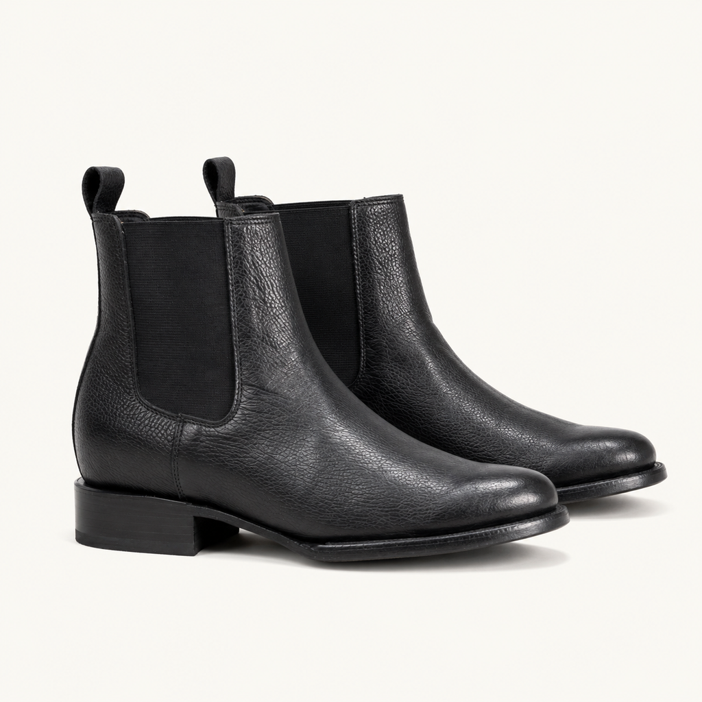 Obsidian Black Floating Leather Ankle Boot — Cruzalta