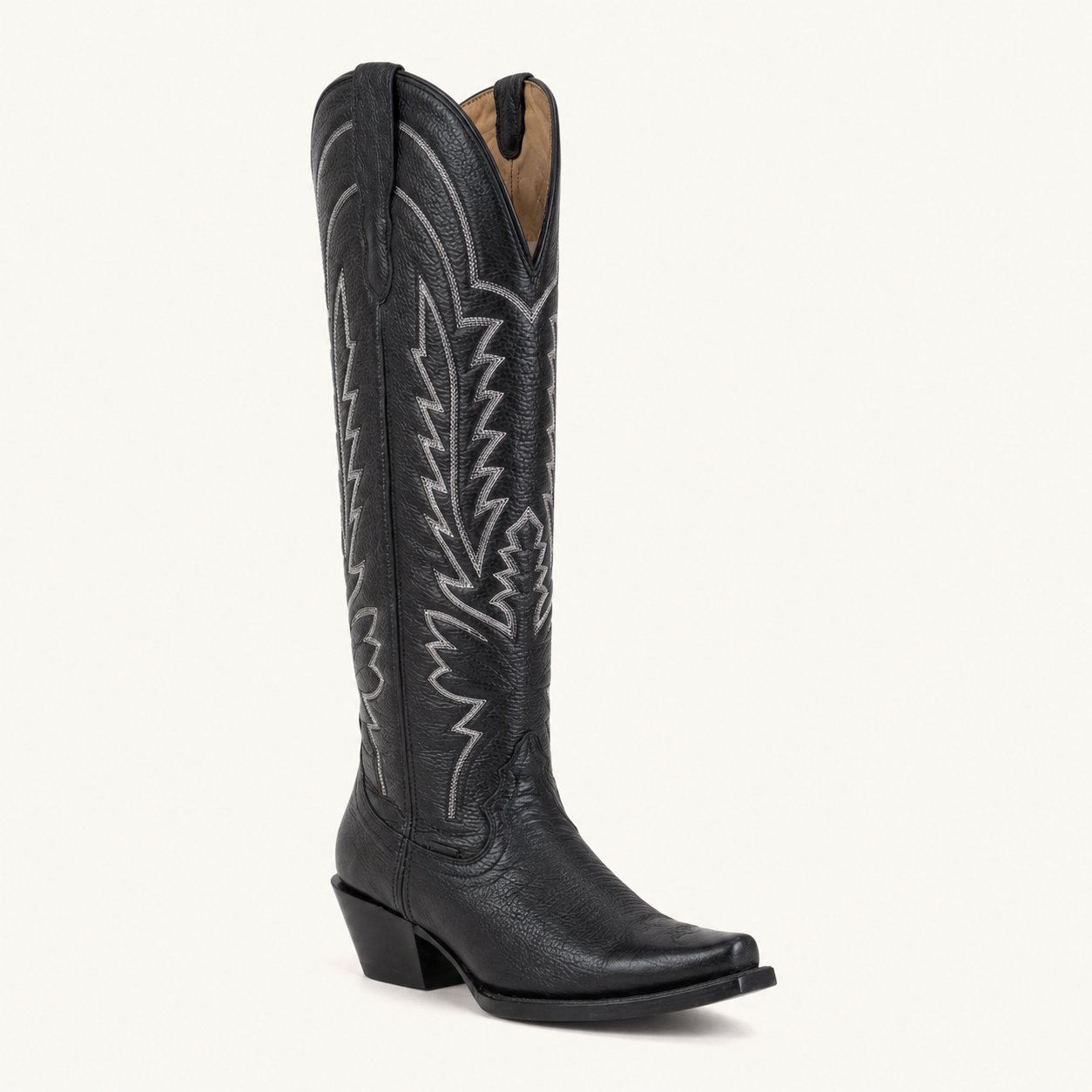Serrana White Embroidered Black High Boot — Cruzalta