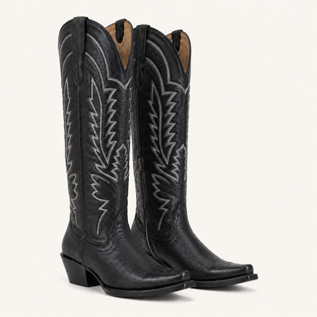 Serrana White Embroidered Black High Boot — Cruzalta