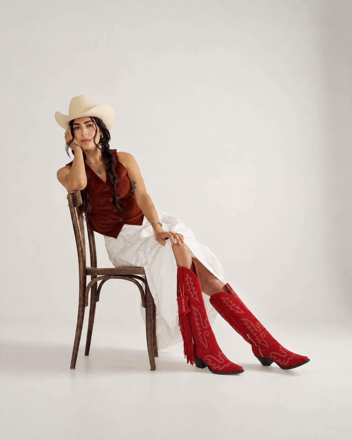 La Fuego Red Suede Boot with Fringe