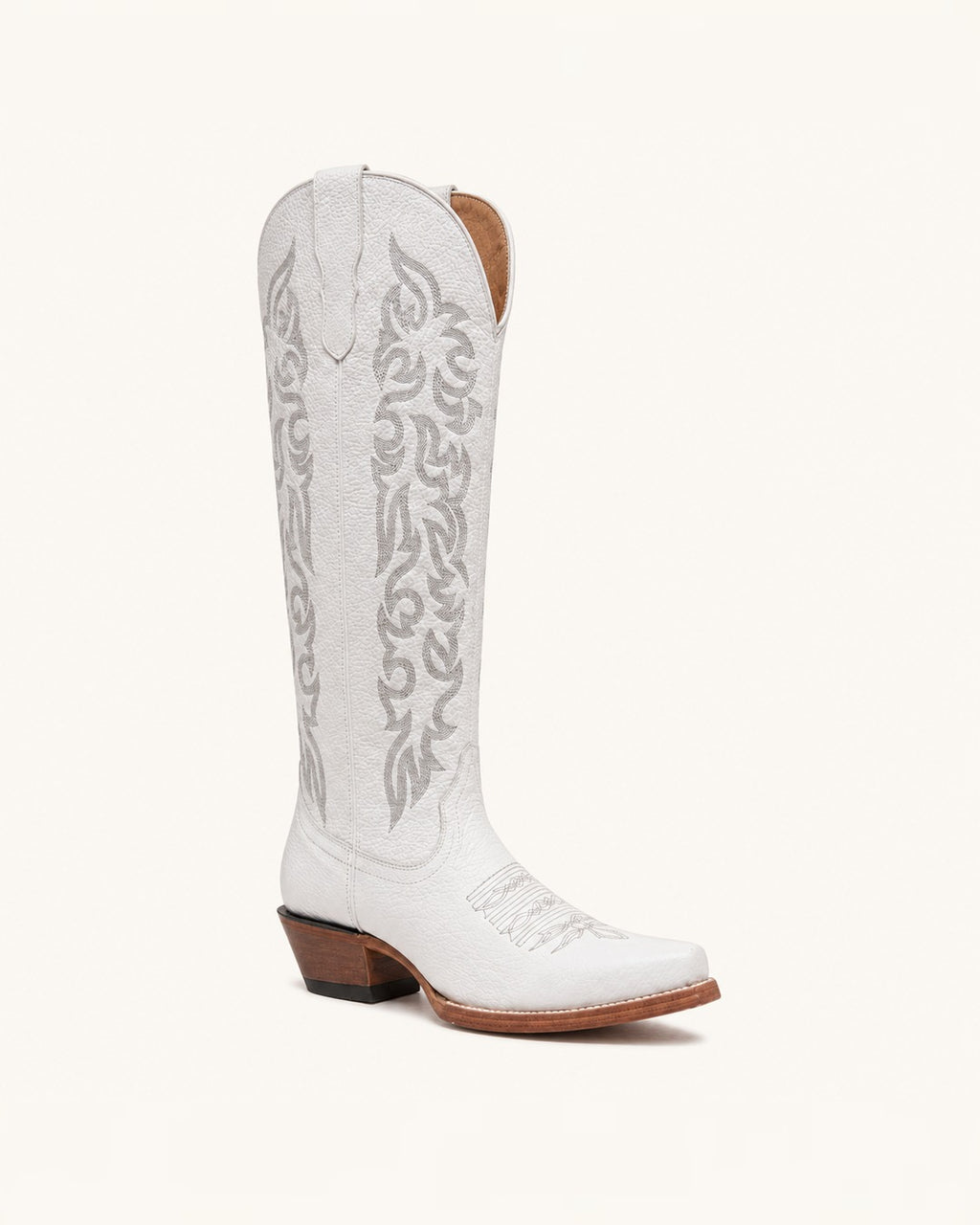 La Perla Tall White Boot with Gray Embroidery