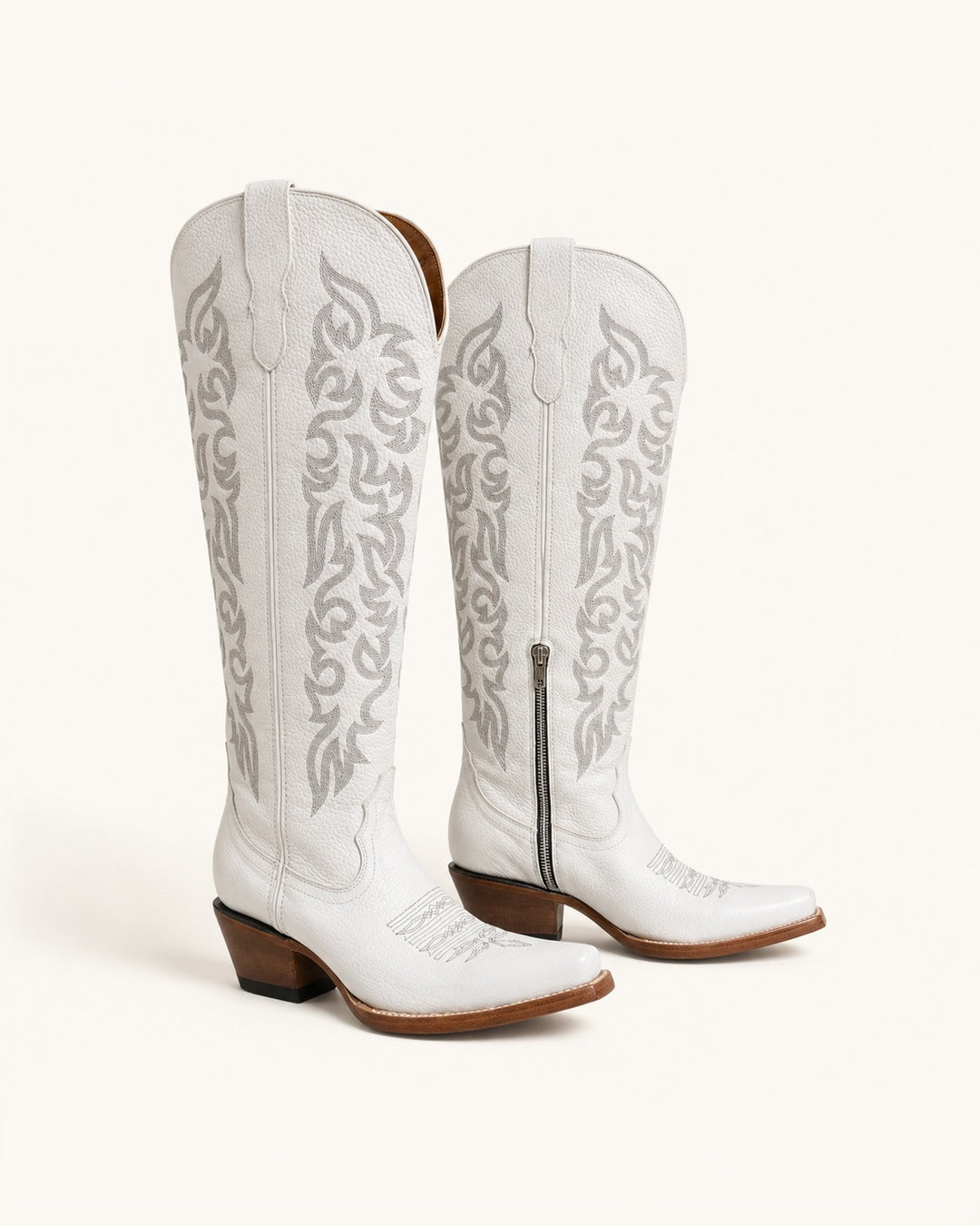 La Perla Tall White Boot with Gray Embroidery