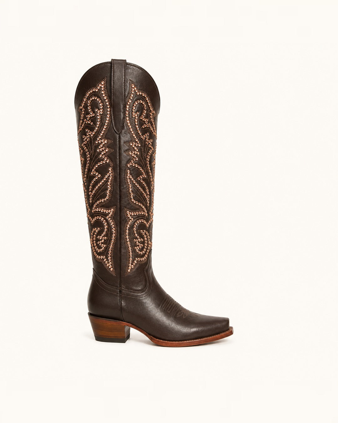 La Estrella Tall Brown Boot with Gold Rivets