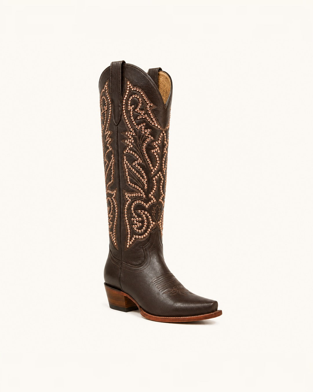 La Estrella Tall Brown Boot with Gold Rivets