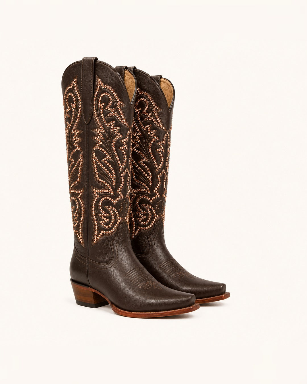 La Estrella Tall Brown Boot with Gold Rivets
