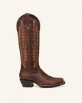 La Caramelo Tall Cognac Boot with Gold Embroidery