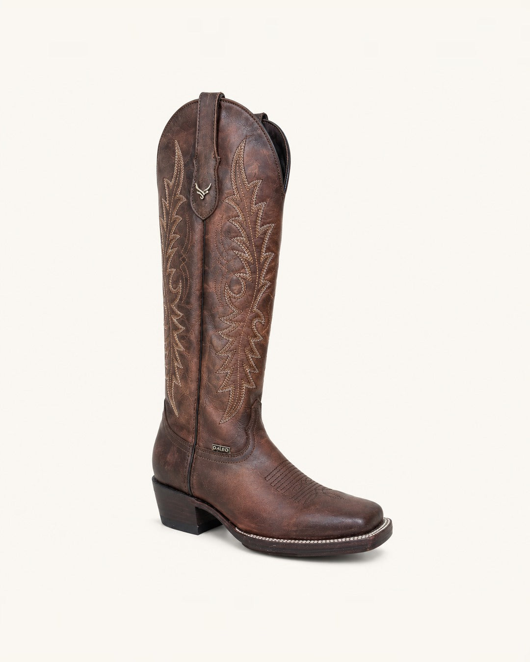 La Caramelo Tall Cognac Boot with Gold Embroidery