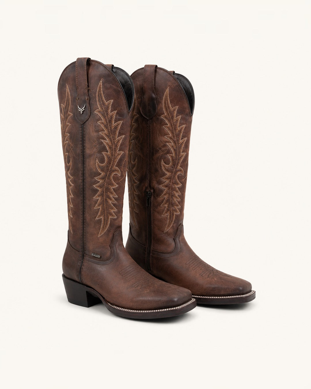 La Caramelo Tall Cognac Boot with Gold Embroidery