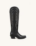 La Serrana Tall Black Boot with White Embroidery