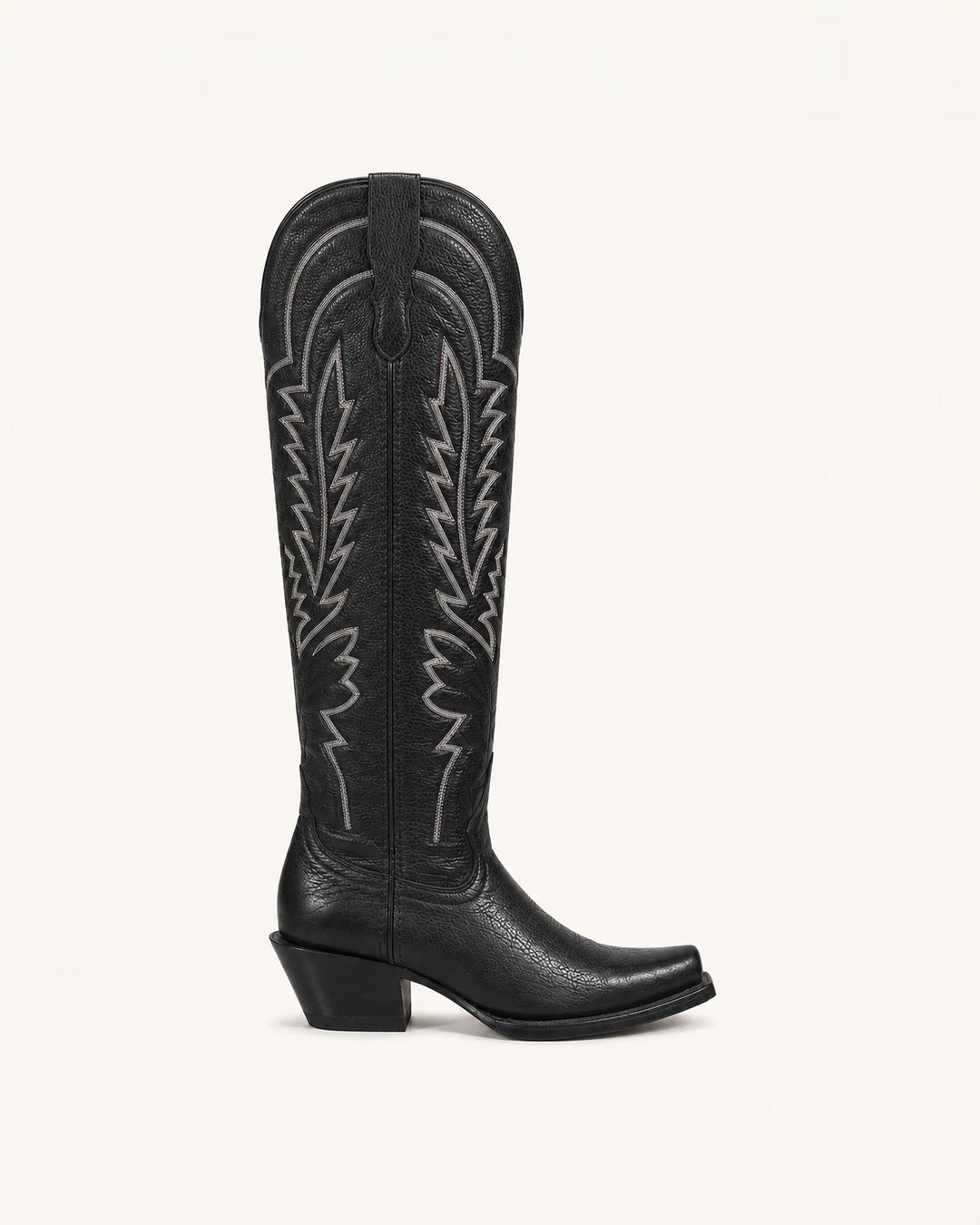 La Serrana Tall Black Boot with White Embroidery