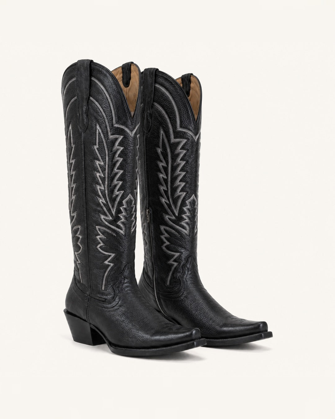 La Serrana Tall Black Boot with White Embroidery
