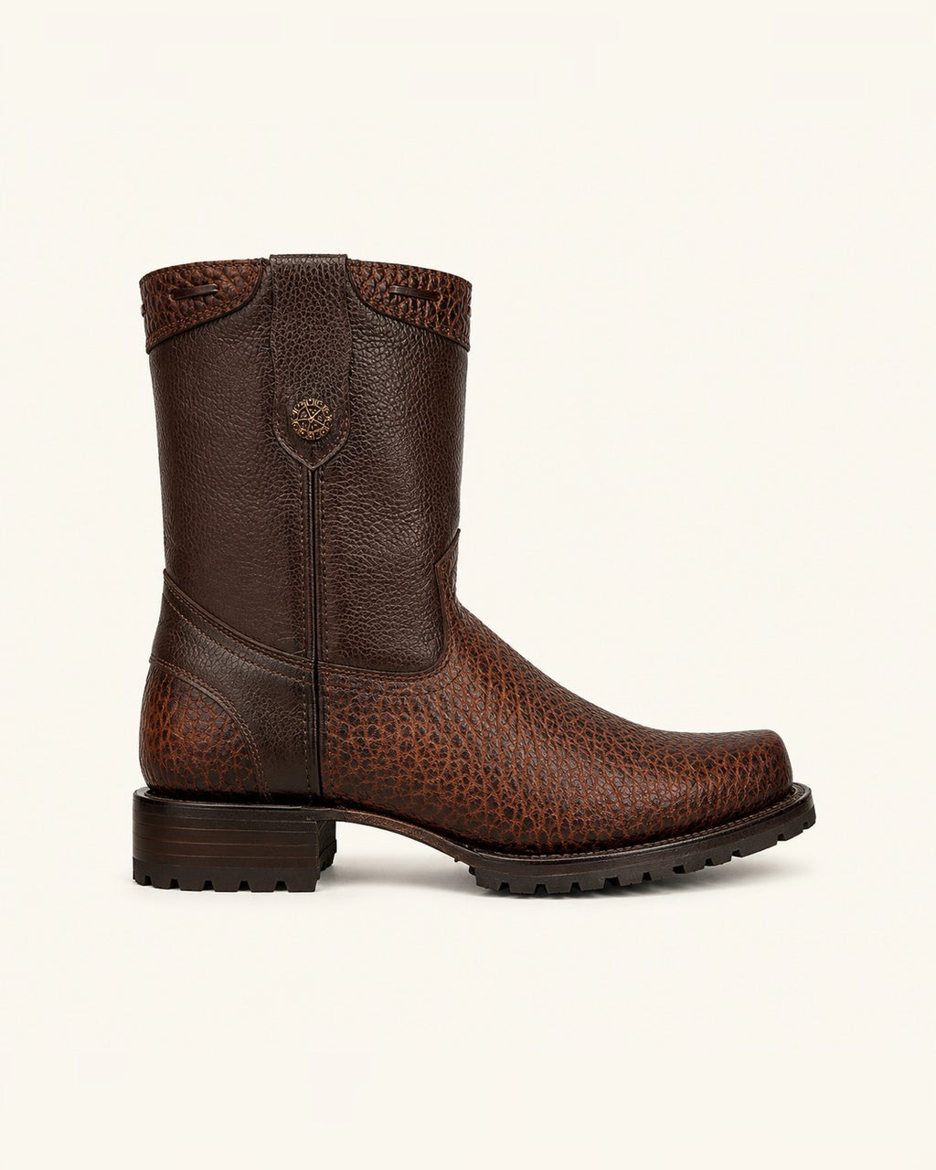 La Bisonte in Honey Bison-Embossed Leather, Lug Sole