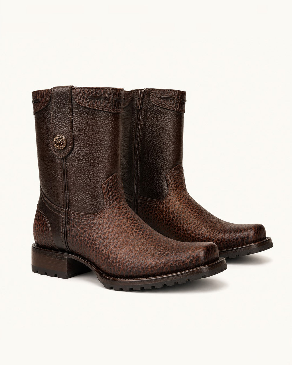 La Bisonte in Honey Bison-Embossed Leather, Lug Sole